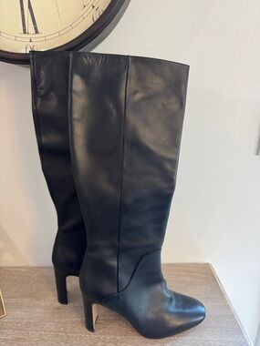 Louise et Cie Black Knee-High Black Leather Heeled Boots